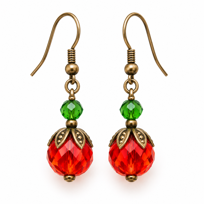 Swarovski Crystal Pumpkin Earrings – Orange & Green Fall Earrings