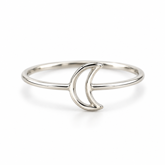 Open Moon Ring – Sterling Silver Crescent Moon Band (Size 7)
