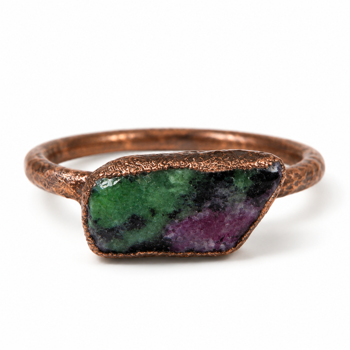 OOAK Ruby Zoisite Anyolite Copper Ring – Size 7