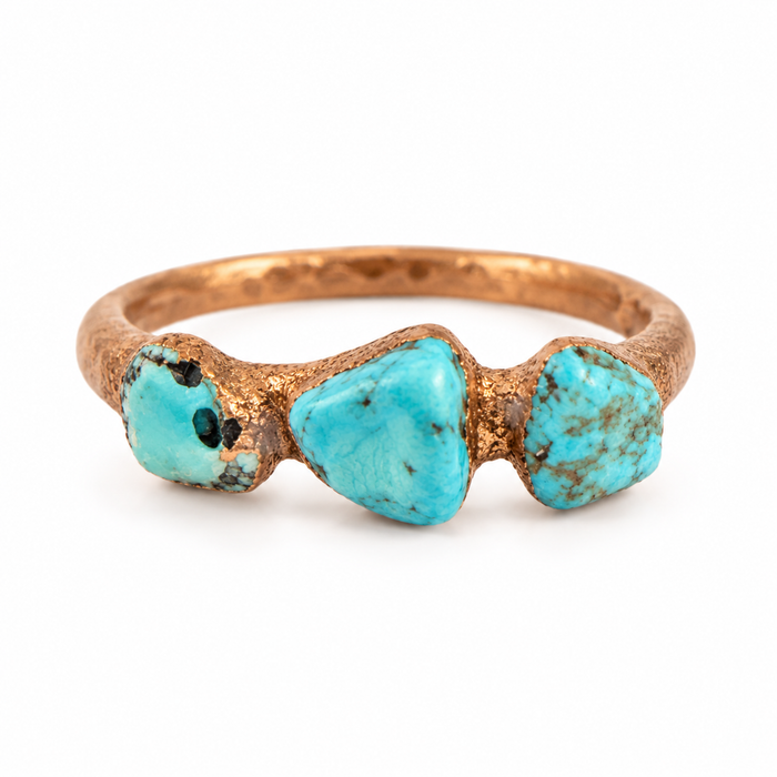 OOAK Copper Electroformed Turquoise Ring – Size 8.5