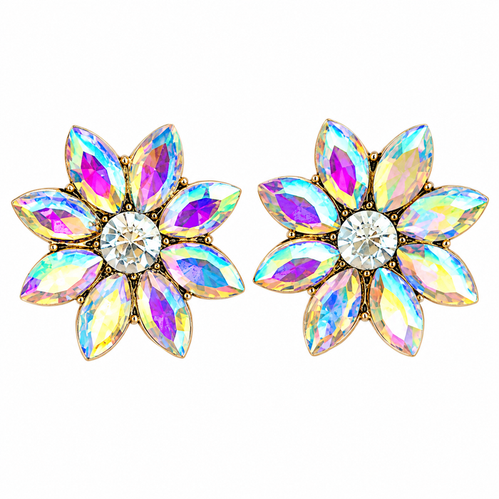 Aurora Borealis Crystal Daisy Statement Earrings