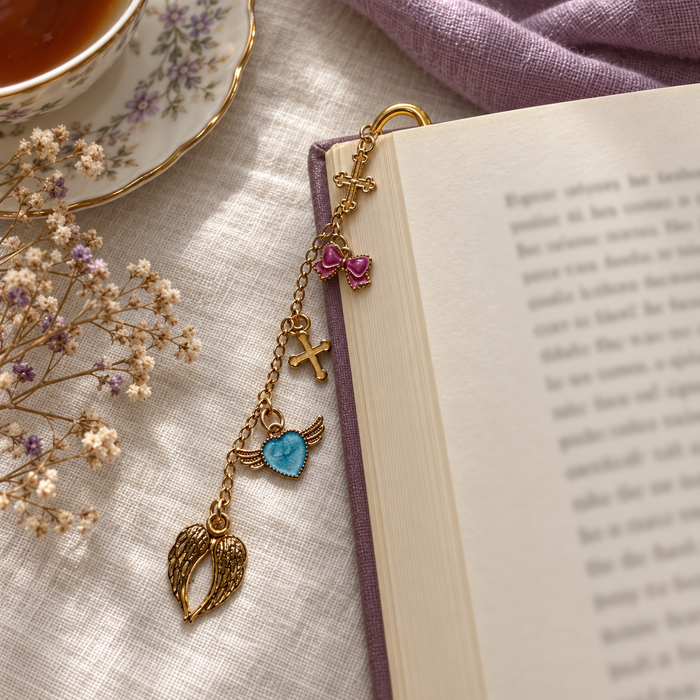 Angel Wings & Cross Charm Bookmark