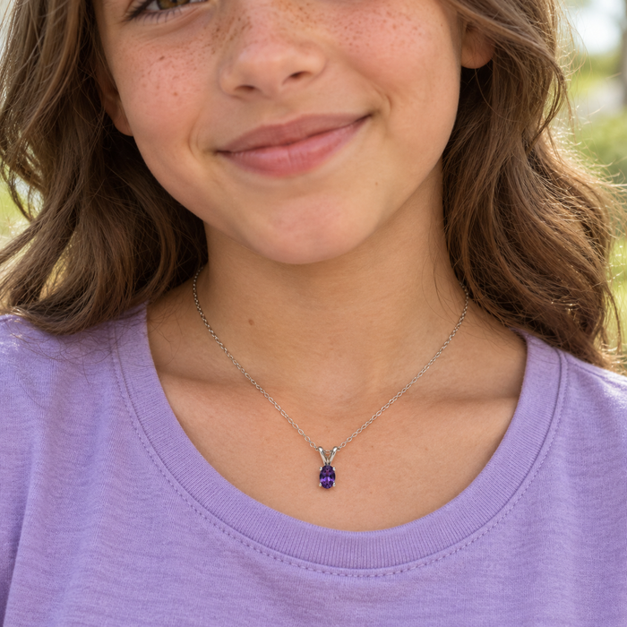 Tiny Oval Amethyst Necklace in Sterling Silver