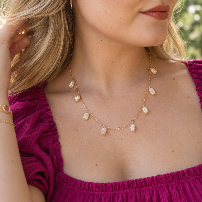 Keishi Pearl Station Necklace – 14k Gold Filled, Wire Wrapped, 25”