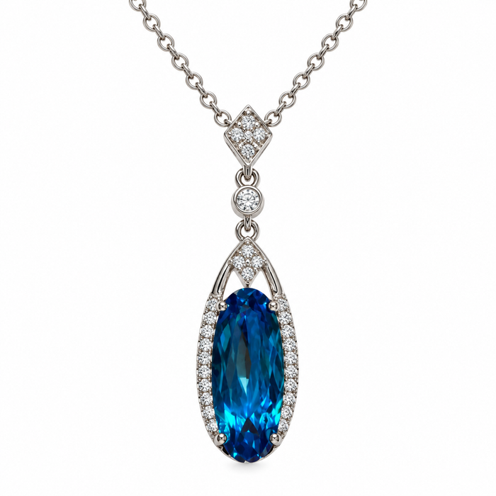 Upcycled Blue Stone & Pavé CZ Sterling Silver Necklace