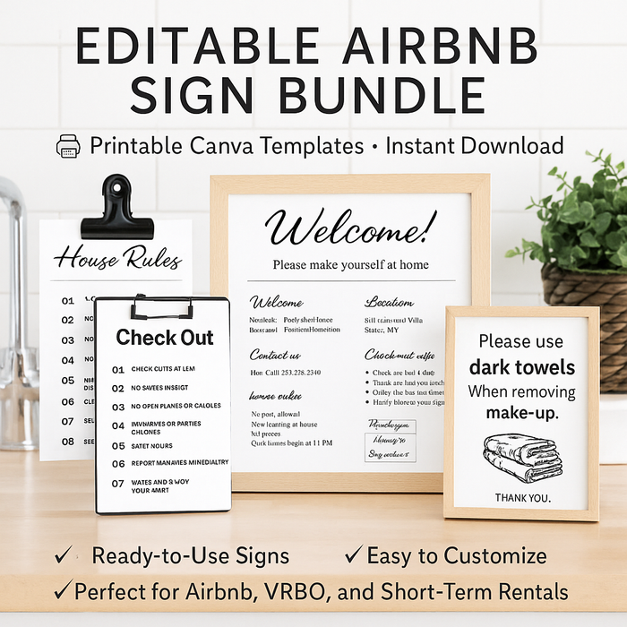 24 Airbnb Essential Signs Bundle – Canva Template | Editable Instant Download