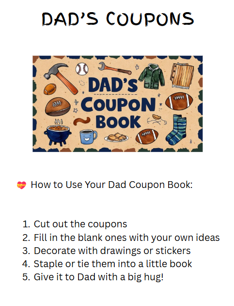 Close-up of editable dad coupons for Father's Day or birthdays