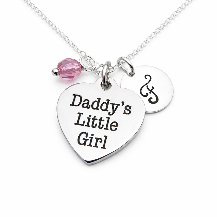 Daddy’s Little Girl Necklace – Sterling Silver with Birthstone & Initial Charm