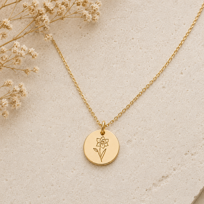 Birth Flower Necklace | Hand Stamped | Sterling Silver