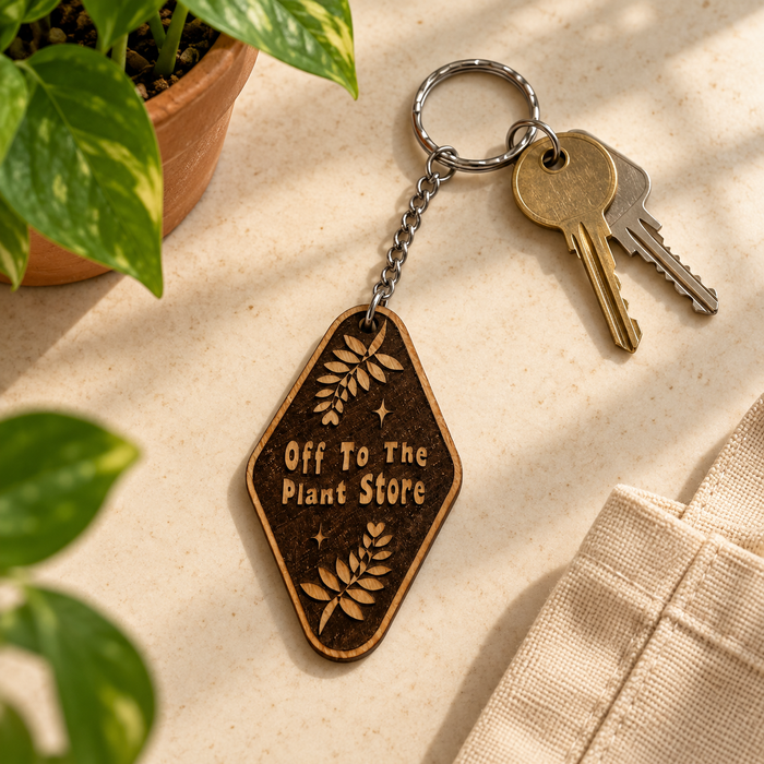 Off to the Plant Store Wooden Keychain – One of a Kind