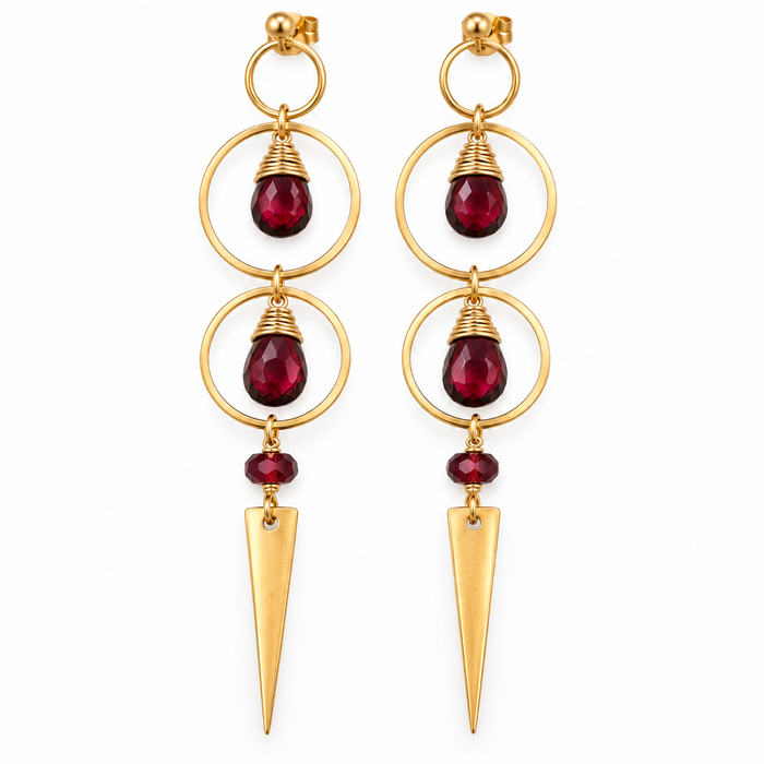 Garnet & 14K Rose Gold Filled Spike Statement Earrings