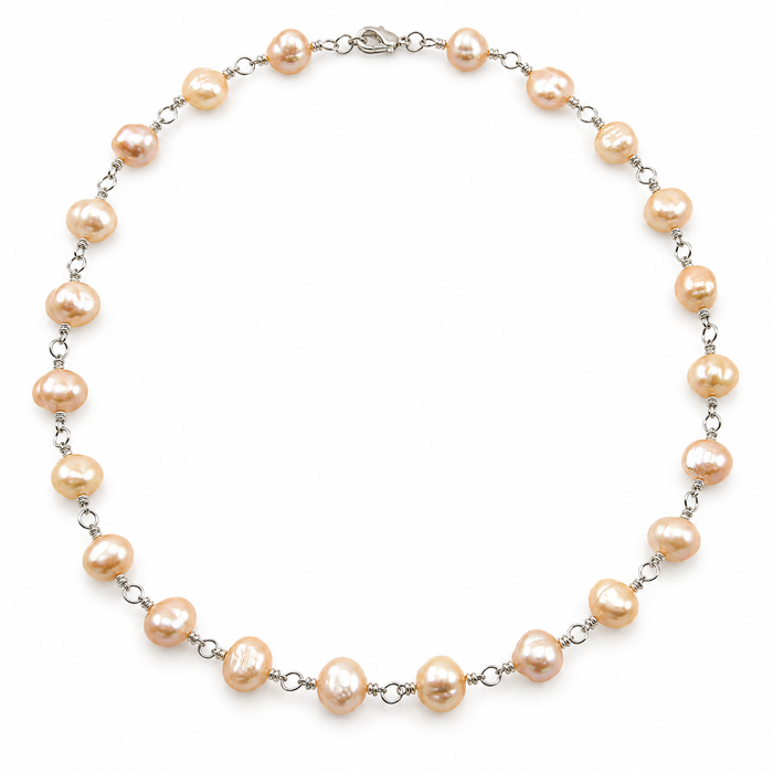 Ivory Freshwater Pearl Necklace – Sterling Silver Wire Wrapped