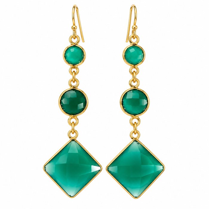 Green Onyx Triple Drop Earrings – 14k Gold Filled