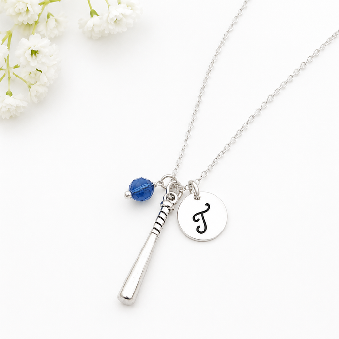 Personalized Softball Bat Sterling Silver Necklace