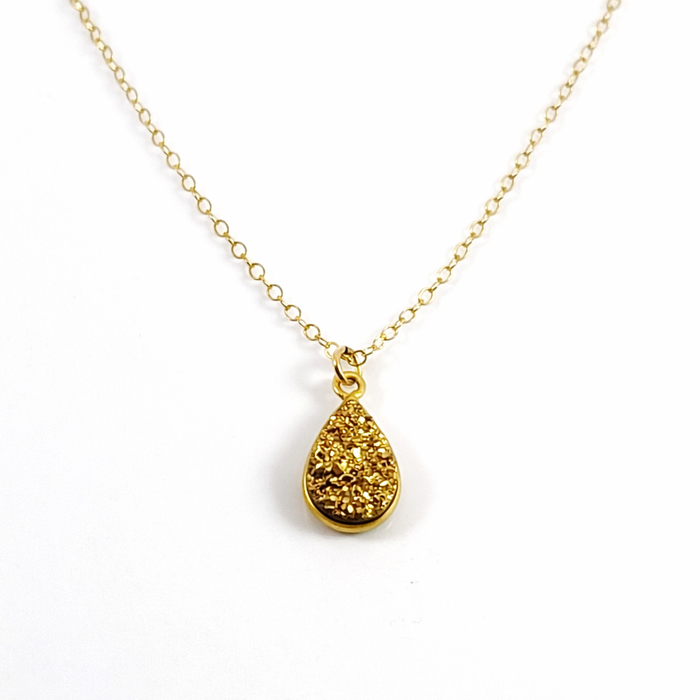 Gold Druzy Teardrop Necklace – 14k Gold Fill
