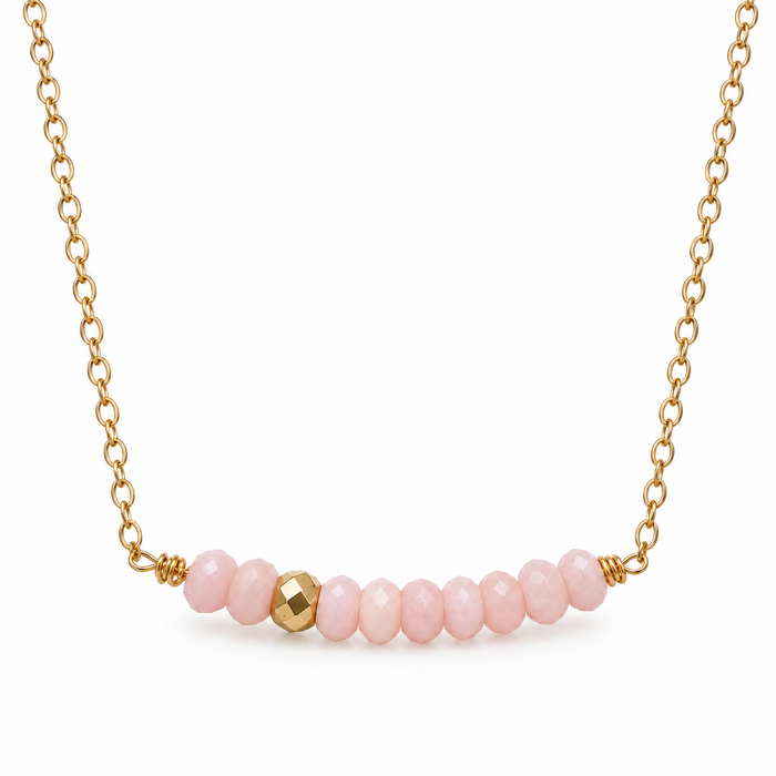 Pink Opal & Gold Pyrite Bar Necklace