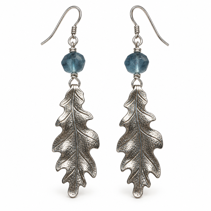 Fluorite & Pewter Oak Leaf Earrings