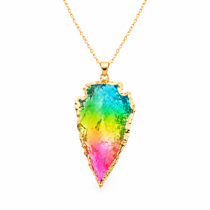 Rainbow Quartz Arrowhead Necklace
