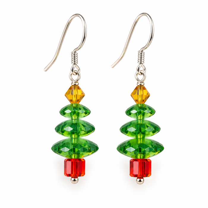 Swarovski Crystal Christmas Tree Earrings – Sterling Silver