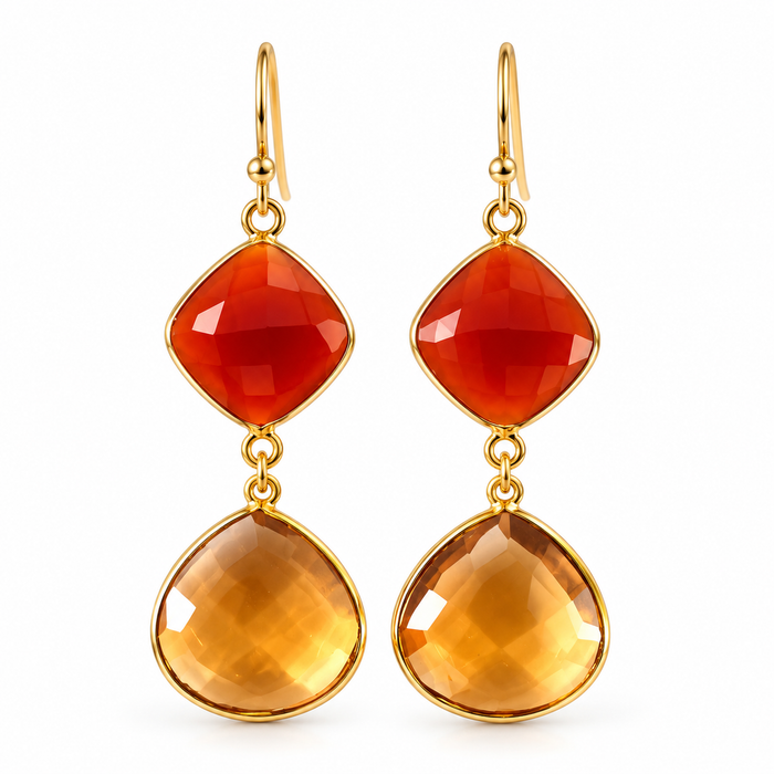 Carnelian & Amber Topaz Drop Earrings – 14K Gold Filled