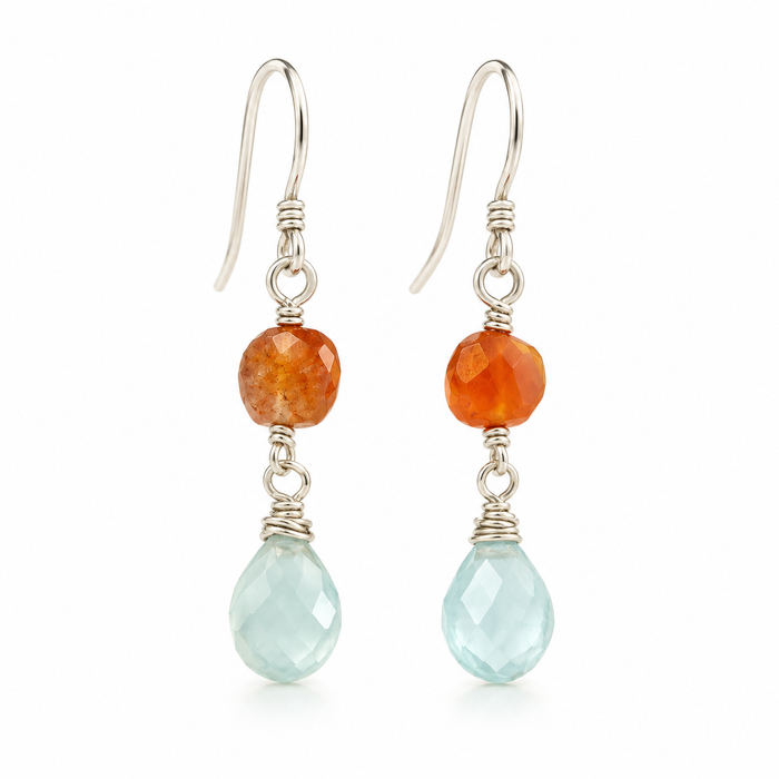 Aquamarine & Carnelian Earrings – Sterling Silver