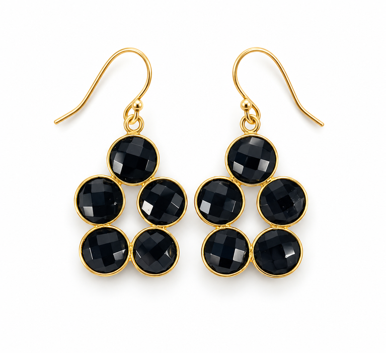Black Onyx Cluster Earrings – 14K Gold Filled