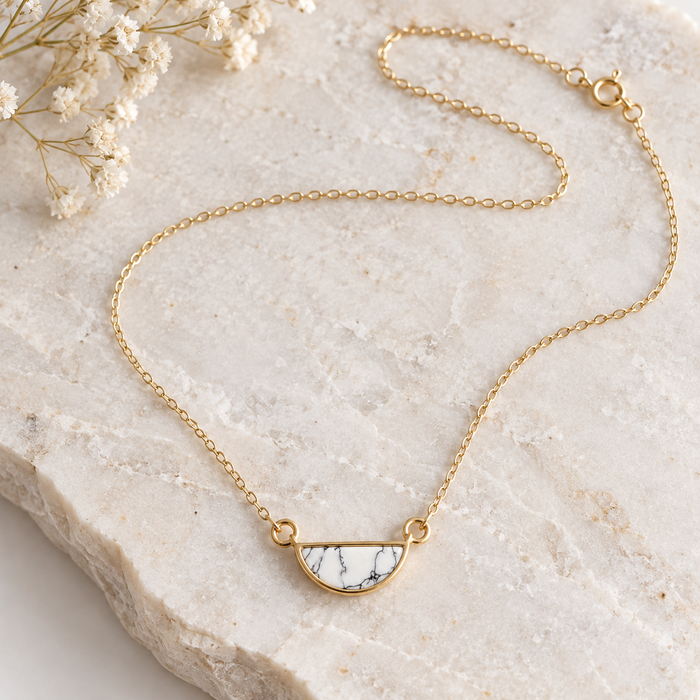 OOAK Howlite Half Moon Necklace – 14K Gold Filled