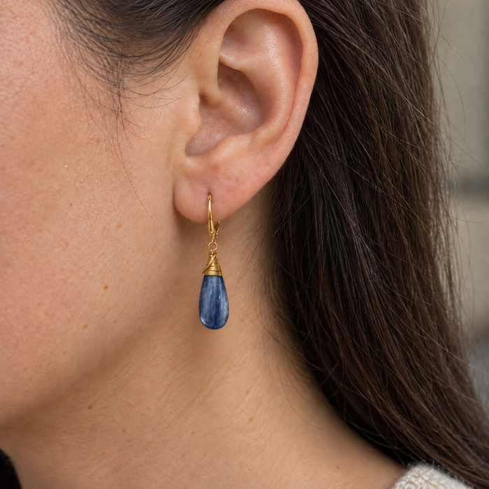 Blue Kyanite Gold Filled Leverback Earrings