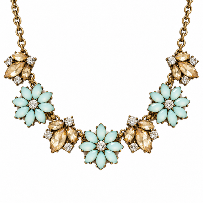 Nicole Vintage Floral Statement Necklace – Mint & Champagne Crystal