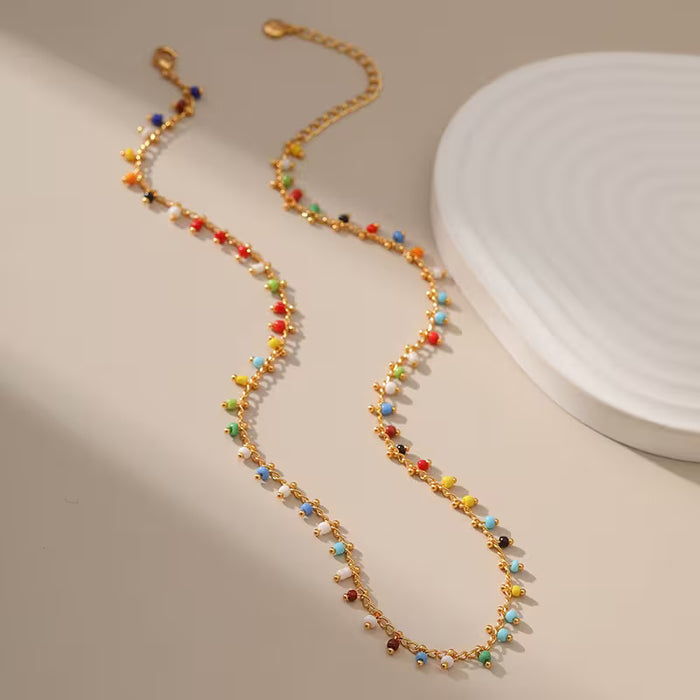 Rainbow Seed Bead Fringe Choker Necklace