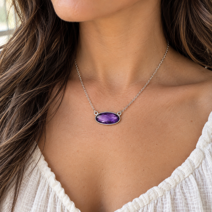 OOAK Faceted Amethyst Oval Necklace – Sterling Silver