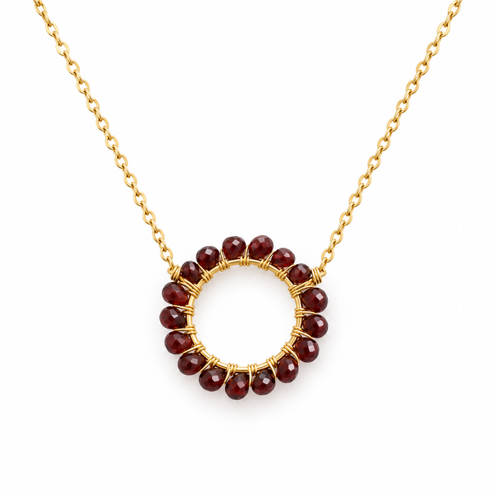 Garnet Halo Necklace – 14k Gold Filled
