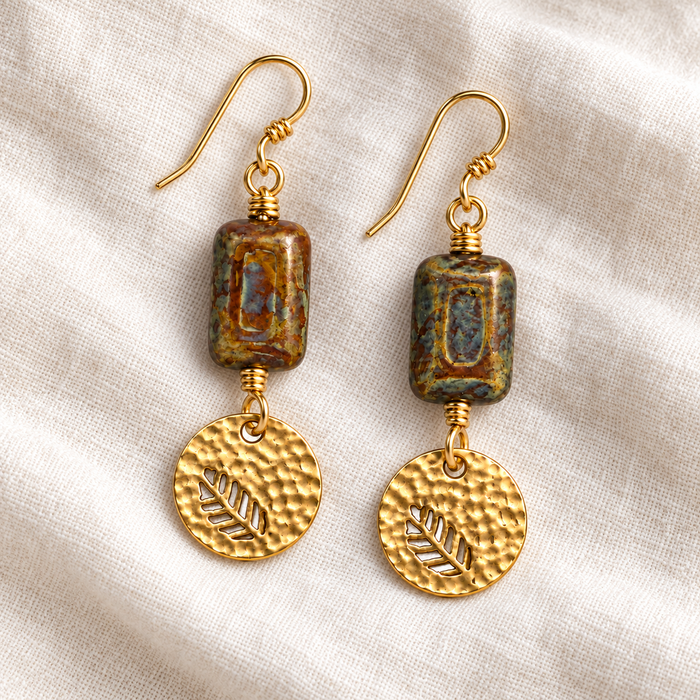 Picture Jasper Leaf Earrings