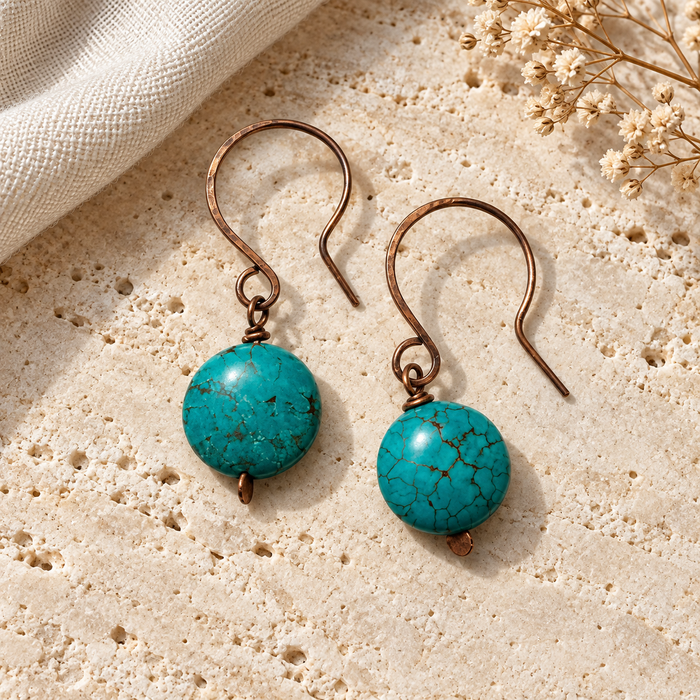 Turquoise & Forged Copper Earrings – One of a Kind