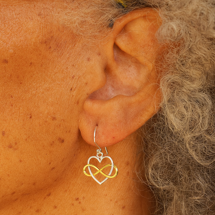 Infinity Heart Dangle Earrings – Mixed Metals - Bronze and Sterling Silver
