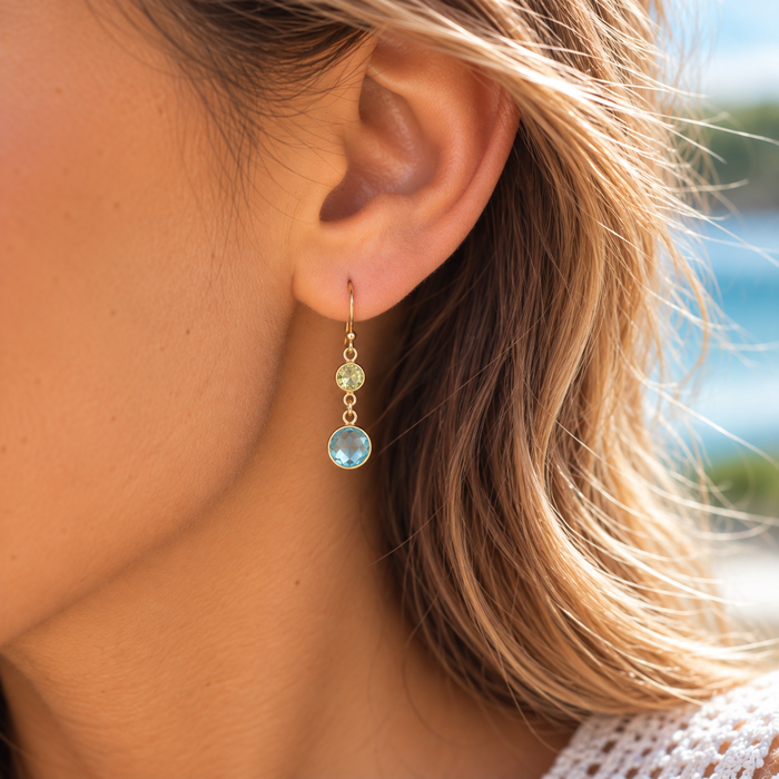 Aqua Hydro Quartz & Peridot Earrings – 14K Gold Filled