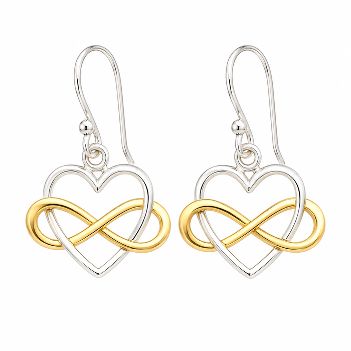 Infinity Heart Dangle Earrings – Bronze & Sterling Silver