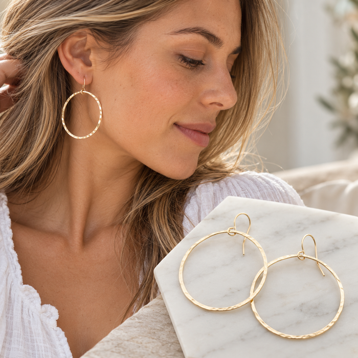 Large Hammered Hoop Earrings
