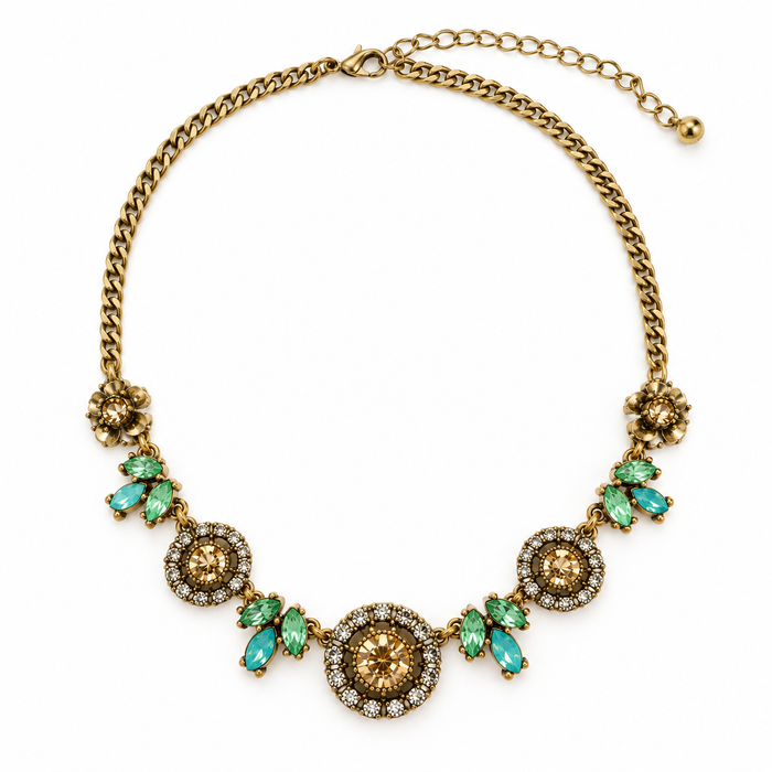 Jasmine Bridal Statement Necklace | Crystal & Brass Necklace