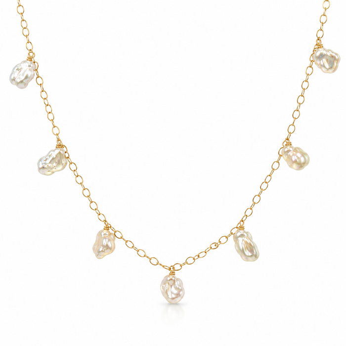 Keishi Pearl Station Necklace – 14k Gold Filled, Wire Wrapped, 25”