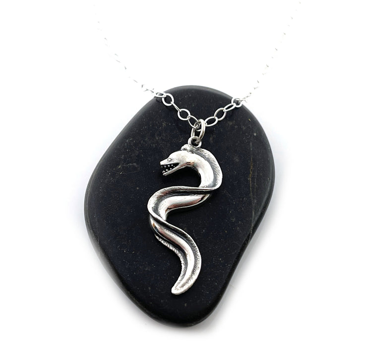 Moray Eel Sterling Silver Charm Necklace – 18" Chain