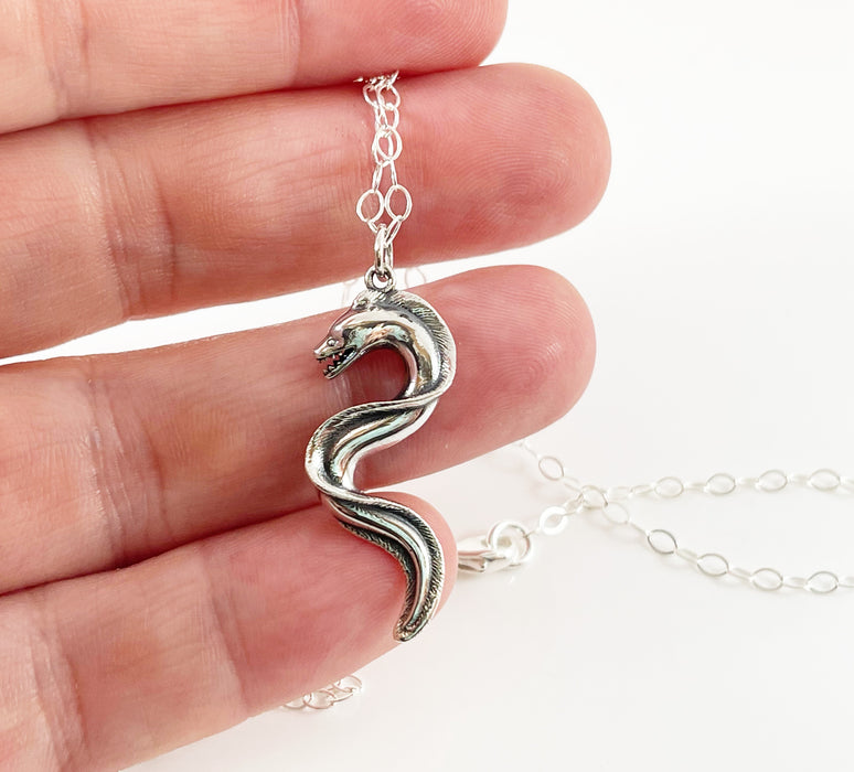 Moray Eel Sterling Silver Charm Necklace – 18" Chain