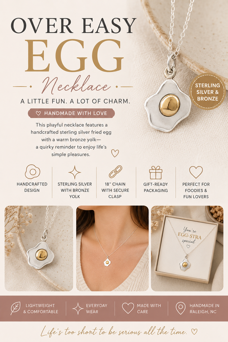 Over Easy Egg Necklace – Sterling Silver with Bronze Yolk, 18" Chain