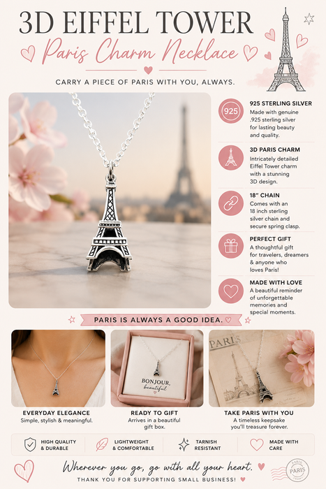Paris Charm Necklace – Sterling Silver Eiffel Tower Necklace