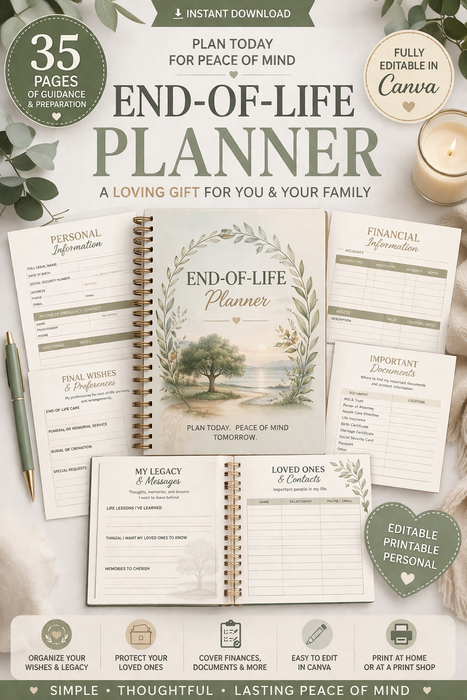 End-of-Life Planner | 35-Page Editable Canva Template