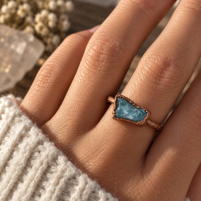 OOAK Raw Blue Apatite Copper Ring – Size 7.5