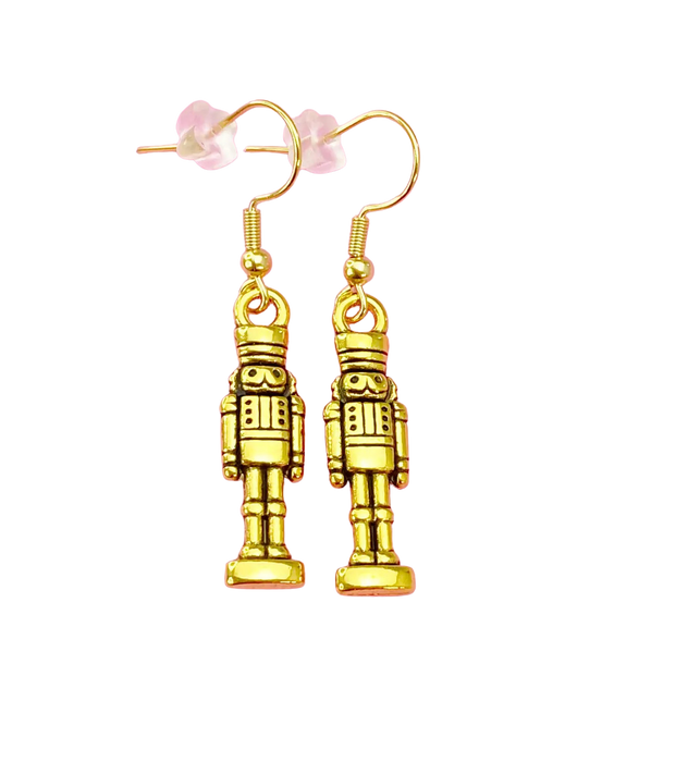 Nutcracker Charm Earrings – Gold or Silver – Gift-Ready Christmas Stocking Stuffer
