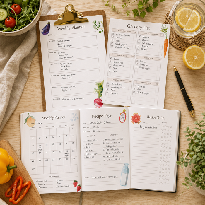 Meal Planner Printable Bundle | 9 Editable Canva Templates