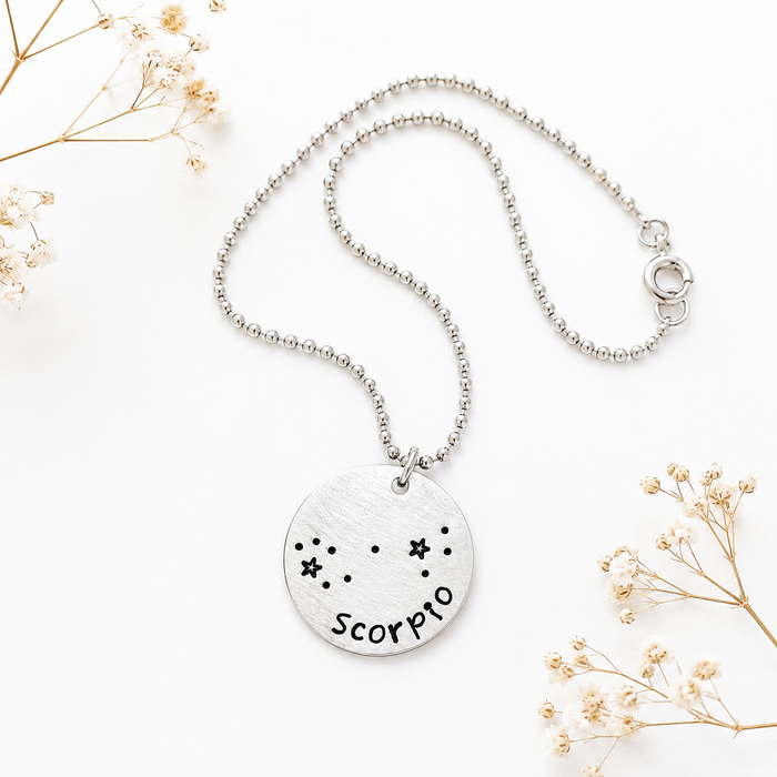 OOAK Hand-Stamped Scorpio Constellation Necklace