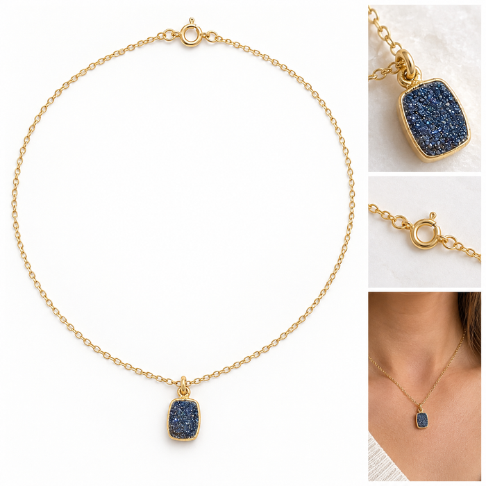 Minimalist Blue Druzy Necklace – Gold Filled